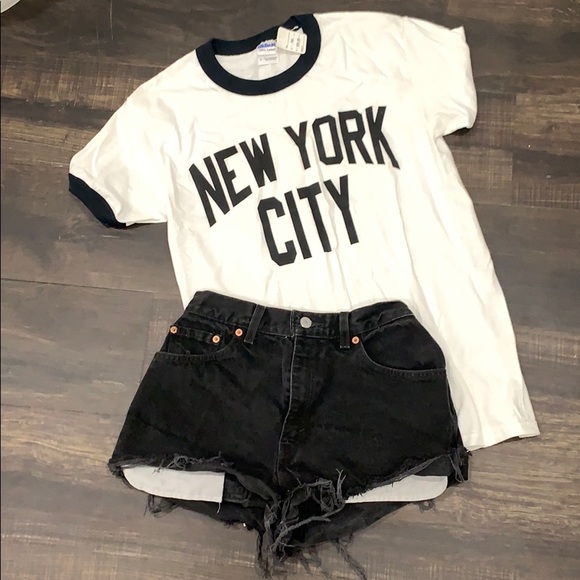 Levi black Cutt off shorts and New York City Tee